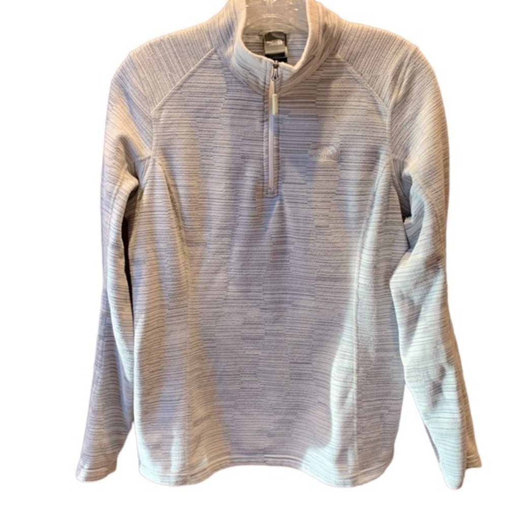 The North Face Light Gray Striped‎ Fleece Top M